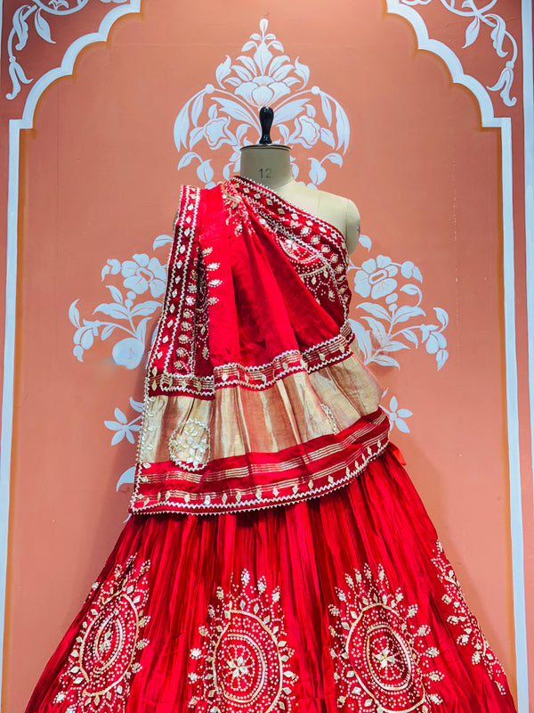 GAZI SILK HANDWORK KACHI PATTI LEHENGA