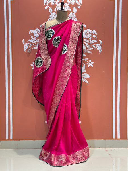 13 BOOTA PURE RUSSIAN SILK ZARI PATCHWORK GOTA PATTI SAREE