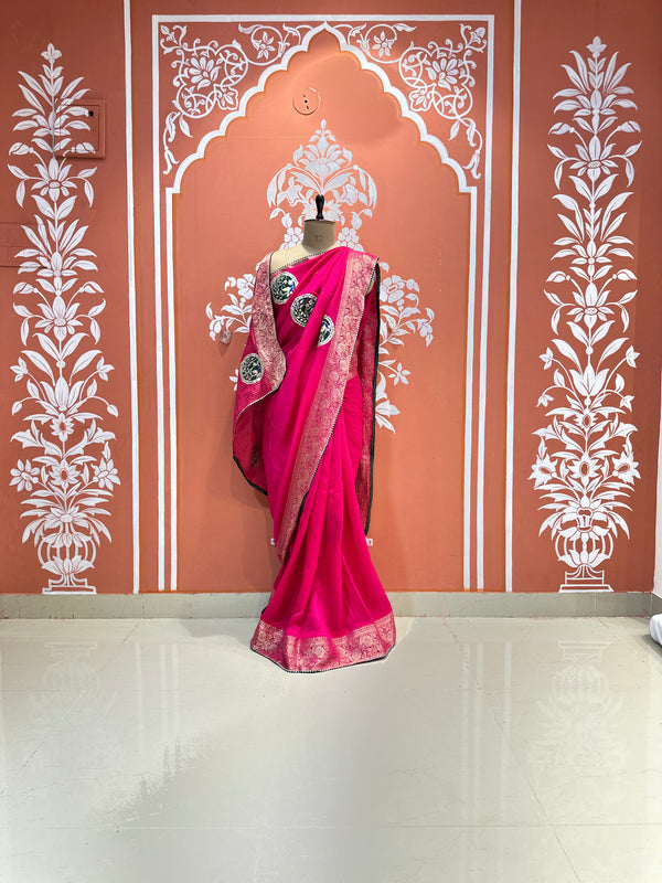 13 BOOTA PURE RUSSIAN SILK ZARI PATCHWORK GOTA PATTI SAREE