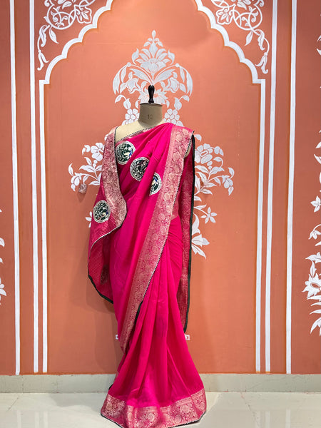 13 BOOTA PURE RUSSIAN SILK ZARI PATCHWORK GOTA PATTI SAREE