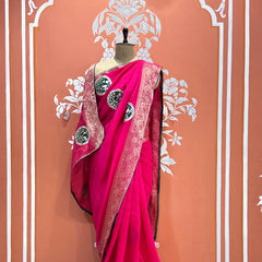 13 BOOTA PURE RUSSIAN SILK ZARI PATCHWORK GOTA PATTI SAREE
