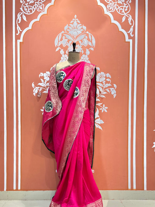 13 BOOTA PURE RUSSIAN SILK ZARI PATCHWORK GOTA PATTI SAREE