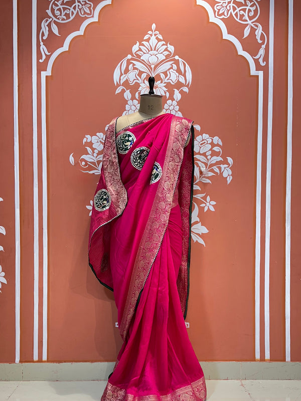 13 BOOTA PURE RUSSIAN SILK ZARI PATCHWORK GOTA PATTI SAREE
