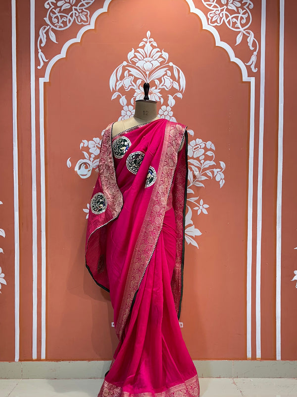 13 BOOTA PURE RUSSIAN SILK ZARI PATCHWORK GOTA PATTI SAREE