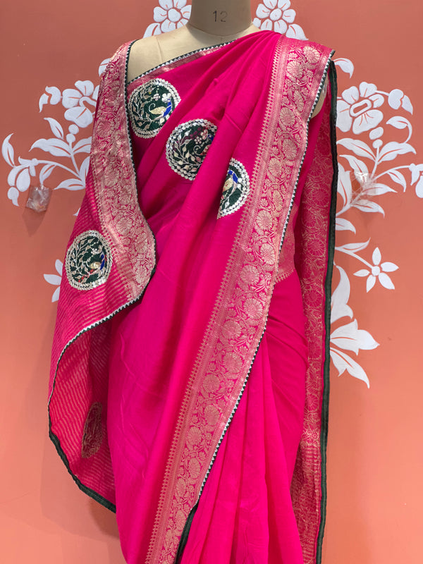 13 BOOTA PURE RUSSIAN SILK ZARI PATCHWORK GOTA PATTI SAREE