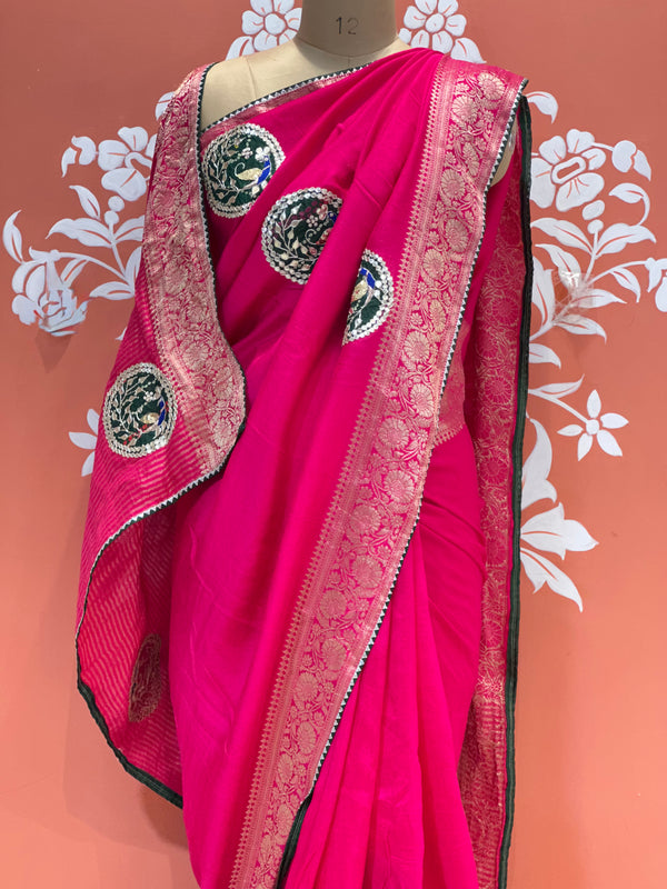 13 BOOTA PURE RUSSIAN SILK ZARI PATCHWORK GOTA PATTI SAREE