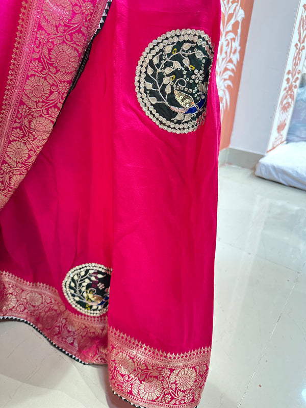 13 BOOTA PURE RUSSIAN SILK ZARI PATCHWORK GOTA PATTI SAREE