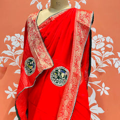 13 BOOTA PURE RUSSIAN SILK ZARI PATCHWORK GOTA PATTI SAREE