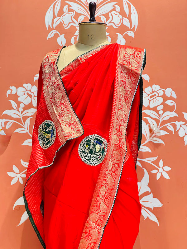 13 BOOTA PURE RUSSIAN SILK ZARI PATCHWORK GOTA PATTI SAREE