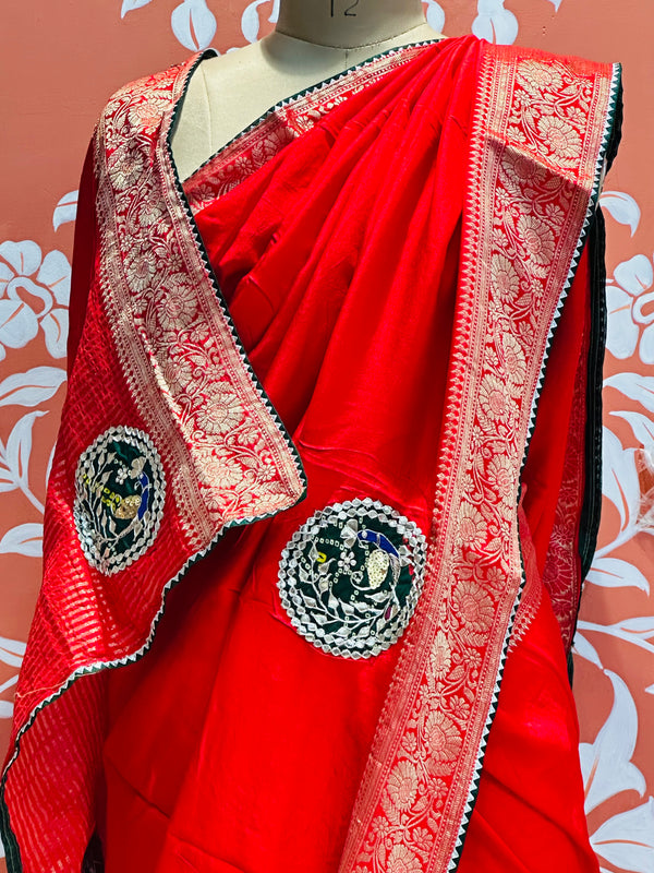 13 BOOTA PURE RUSSIAN SILK ZARI PATCHWORK GOTA PATTI SAREE