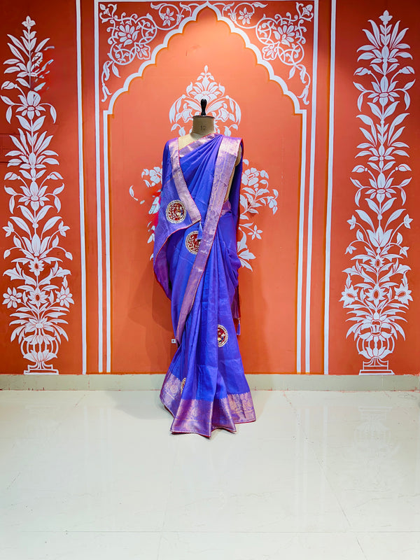 13 BOOTA PURE RUSSIAN SILK ZARI PATCHWORK GOTA PATTI SAREE