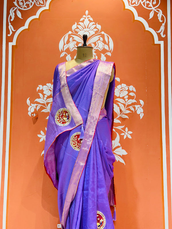 13 BOOTA PURE RUSSIAN SILK ZARI PATCHWORK GOTA PATTI SAREE
