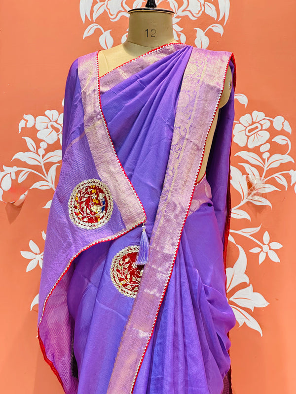 13 BOOTA PURE RUSSIAN SILK ZARI PATCHWORK GOTA PATTI SAREE