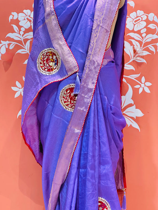 13 BOOTA PURE RUSSIAN SILK ZARI PATCHWORK GOTA PATTI SAREE