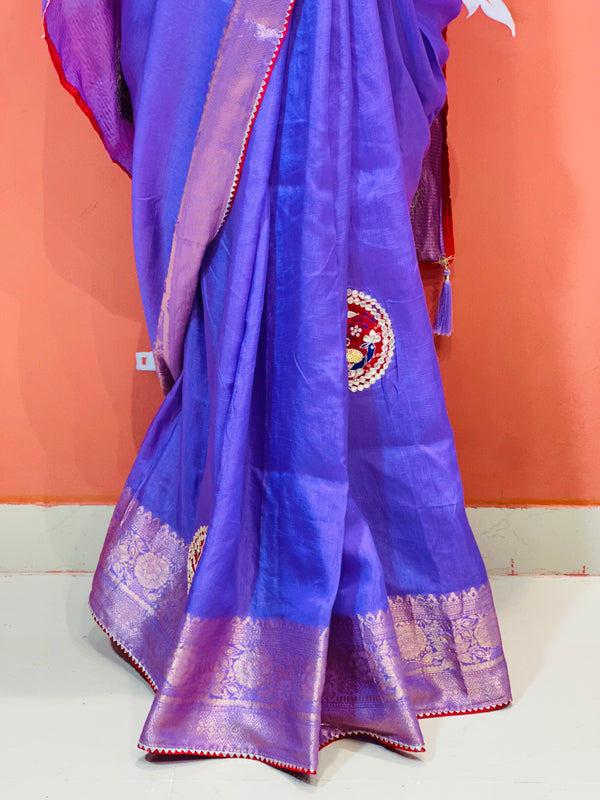 13 BOOTA PURE RUSSIAN SILK ZARI PATCHWORK GOTA PATTI SAREE