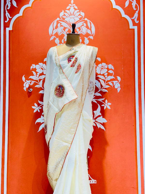 13 BOOTA PURE RUSSIAN SILK ZARI PATCHWORK GOTA PATTI SAREE