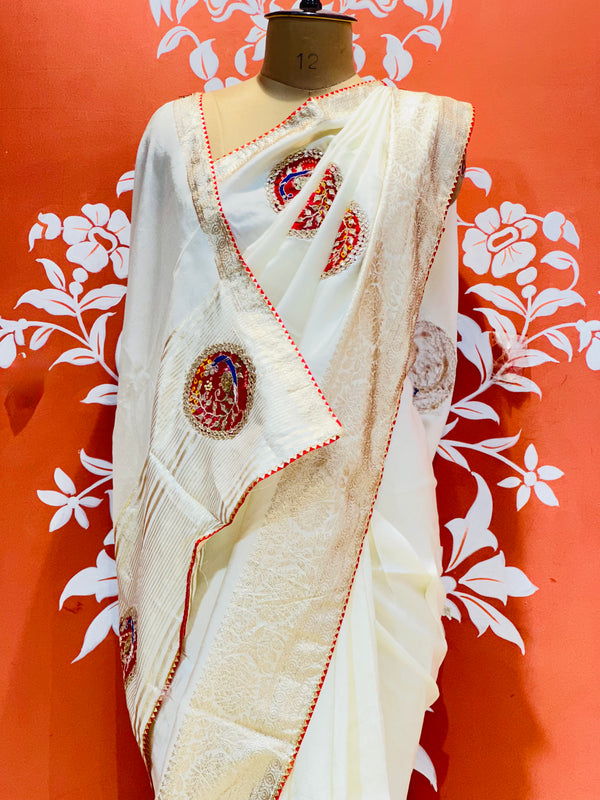 13 BOOTA PURE RUSSIAN SILK ZARI PATCHWORK GOTA PATTI SAREE