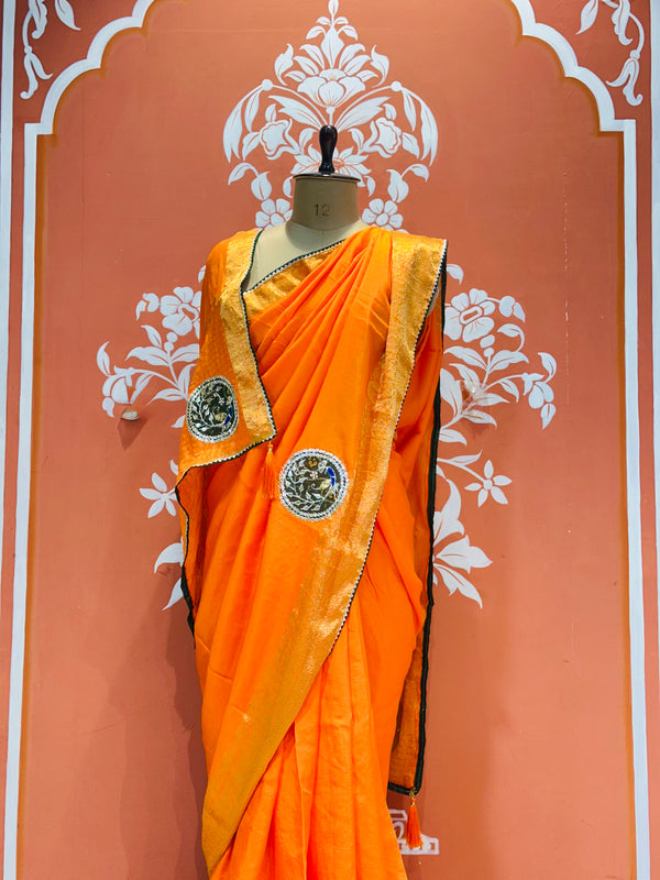 13 BOOTA PURE RUSSIAN SILK ZARI PATCHWORK GOTA PATTI SAREE