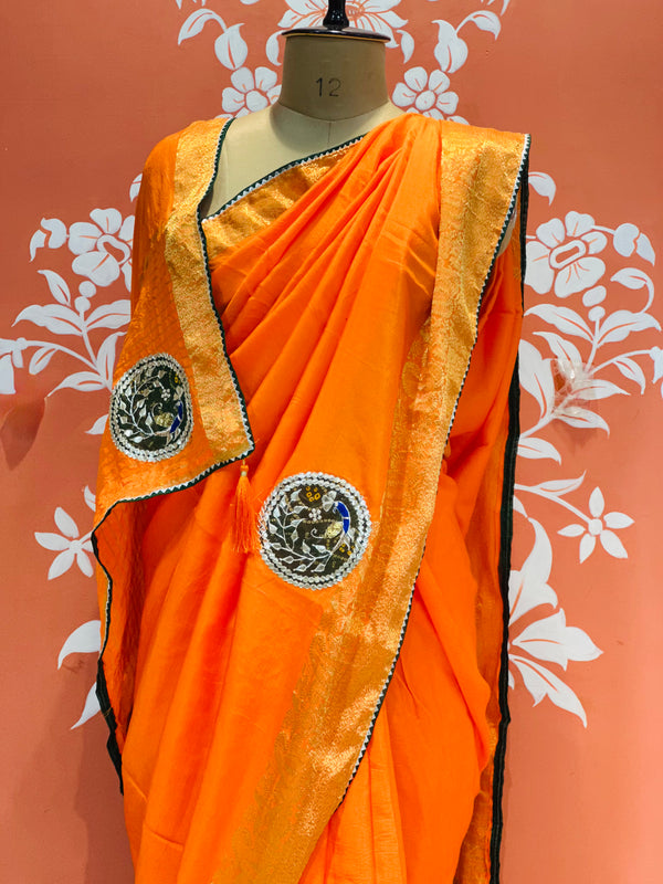 13 BOOTA PURE RUSSIAN SILK ZARI PATCHWORK GOTA PATTI SAREE