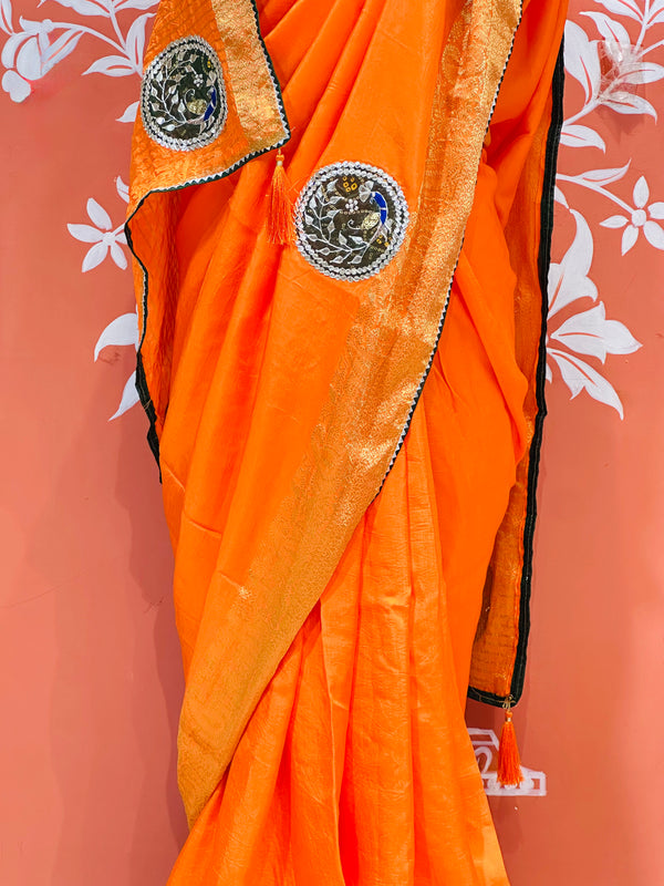 13 BOOTA PURE RUSSIAN SILK ZARI PATCHWORK GOTA PATTI SAREE
