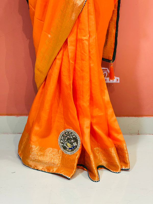 13 BOOTA PURE RUSSIAN SILK ZARI PATCHWORK GOTA PATTI SAREE