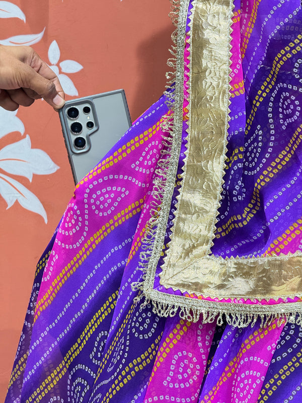 BHANDEJ GOLDEN SILVER WORK BIG FLARED LEHENGA