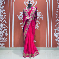 LEHERIYA MOTHRA GOTA PATTI HANDWORK SAREE