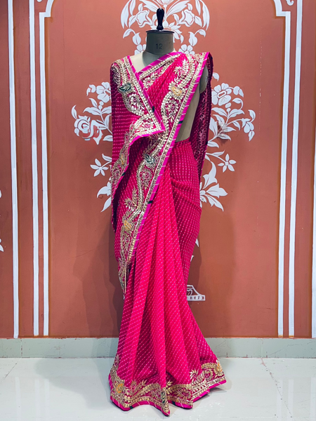 LEHERIYA MOTHRA GOTA PATTI HANDWORK SAREE