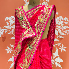 LEHERIYA MOTHRA GOTA PATTI HANDWORK SAREE