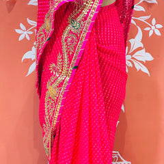LEHERIYA MOTHRA GOTA PATTI HANDWORK SAREE
