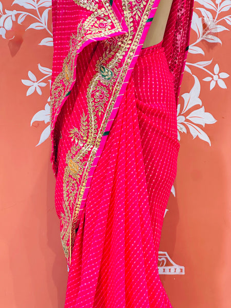 LEHERIYA MOTHRA GOTA PATTI HANDWORK SAREE