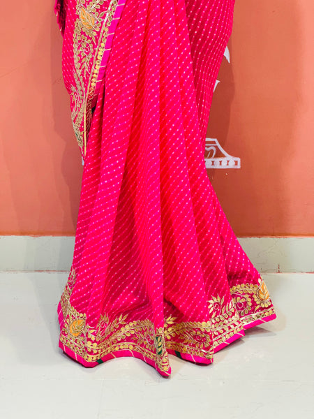 LEHERIYA MOTHRA GOTA PATTI HANDWORK SAREE