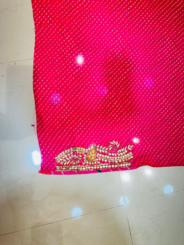 LEHERIYA MOTHRA GOTA PATTI HANDWORK SAREE
