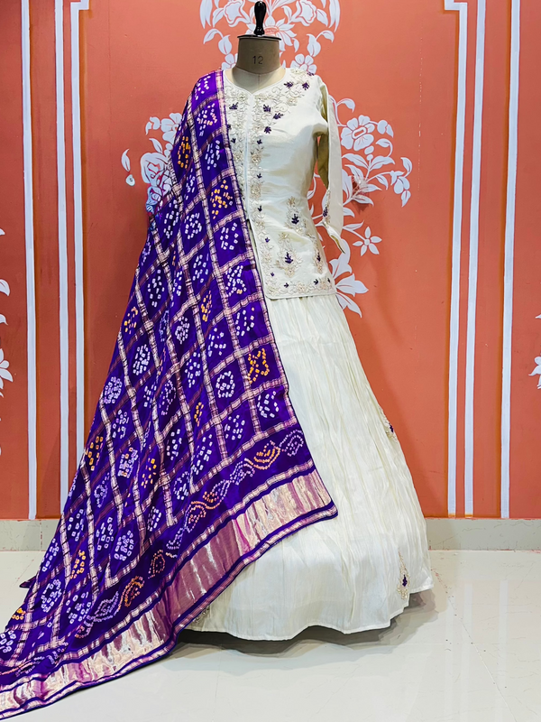 PURE COSMOS TISSUE SILK HANDWORK FULL STICHED INDO WESTERN
