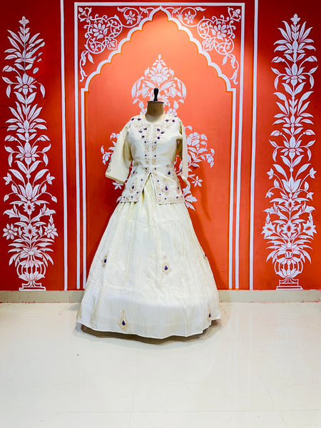 PURE COSMOS TISSUE SILK HANDWORK FULL STICHED INDO WESTERN