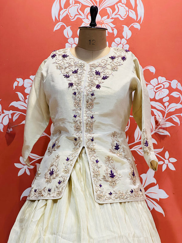 PURE COSMOS TISSUE SILK HANDWORK FULL STICHED INDO WESTERN
