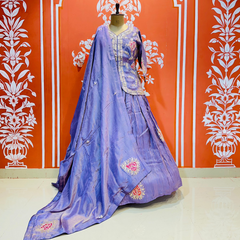 PURE COSMOS TISSUE SILK HANDWORK FULL STICHED INDO WESTERN