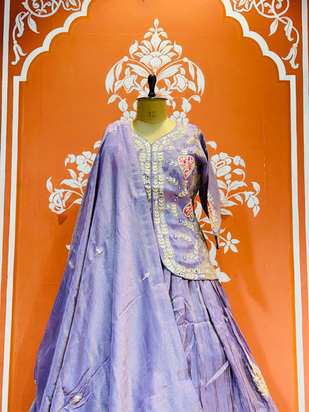 PURE COSMOS TISSUE SILK HANDWORK FULL STICHED INDO WESTERN