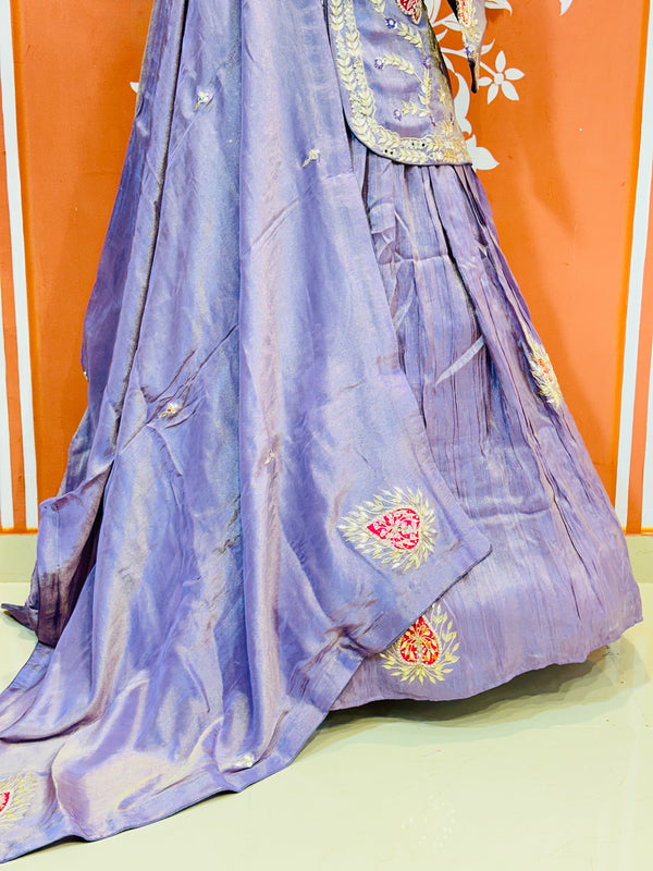 PURE COSMOS TISSUE SILK HANDWORK FULL STICHED INDO WESTERN