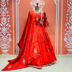PURE COSMOS TISSUE SILK HANDWORK FULL STICHED INDO WESTERN