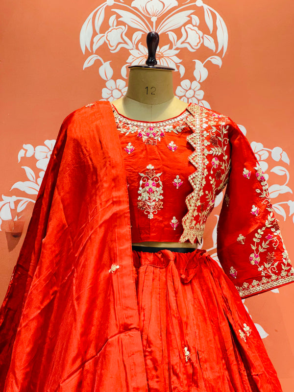 PURE COSMOS TISSUE SILK HANDWORK FULL STICHED INDO WESTERN