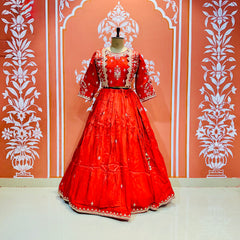 PURE COSMOS TISSUE SILK HANDWORK FULL STICHED INDO WESTERN