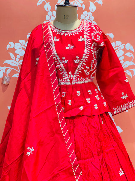 PURE COSMOS TISSUE SILK HANDWORK FULL STICHED INDO WESTERN