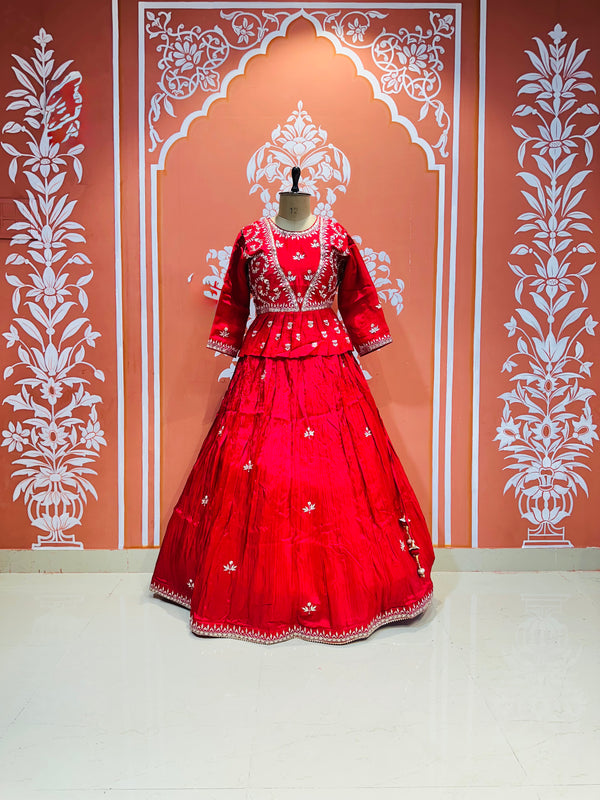 PURE COSMOS TISSUE SILK HANDWORK FULL STICHED INDO WESTERN