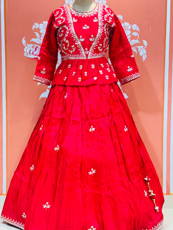 PURE COSMOS TISSUE SILK HANDWORK FULL STICHED INDO WESTERN