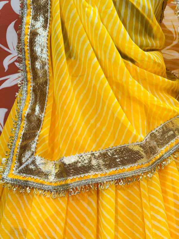 LEHERIYA GOLDEN SILVER WORK BIG FLARED LEHENGA