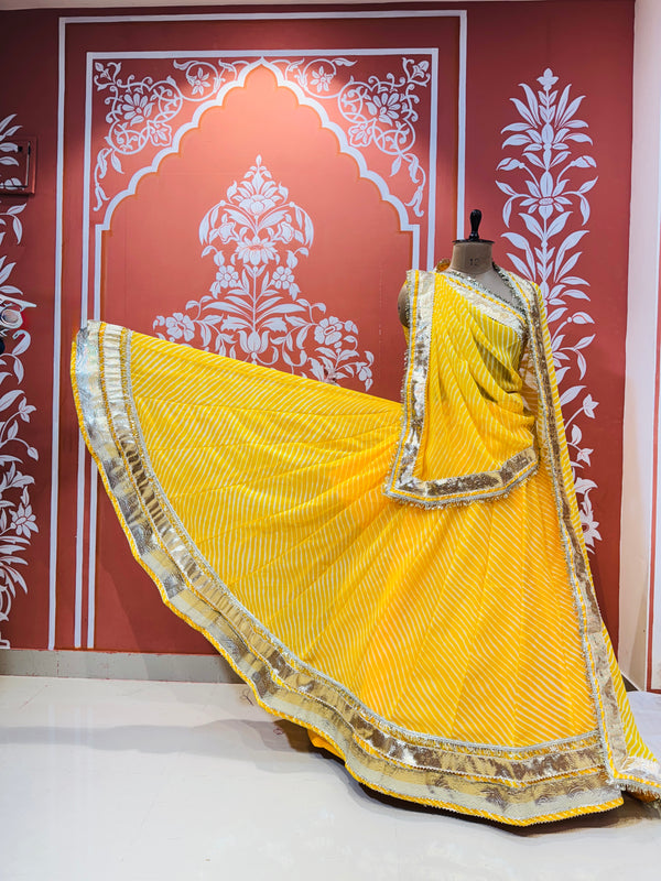 LEHERIYA GOLDEN SILVER WORK BIG FLARED LEHENGA