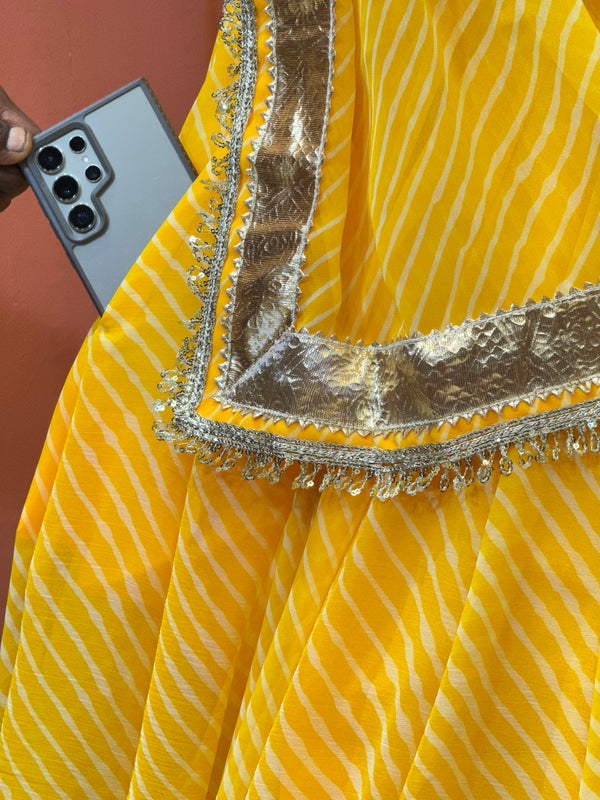 LEHERIYA GOLDEN SILVER WORK BIG FLARED LEHENGA