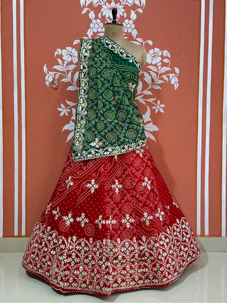 60GM GEORGETTE BHANDHANI GOTA PATTI LEHENGA