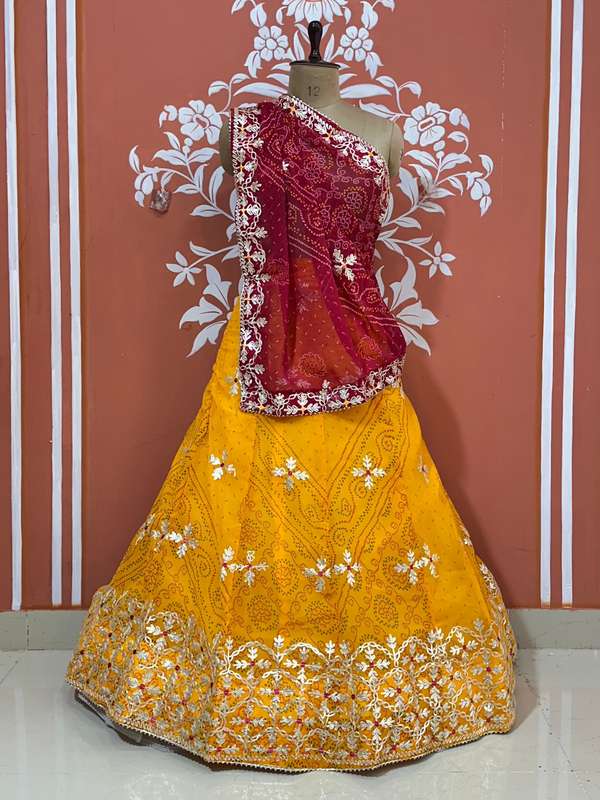 60GM GEORGETTE BHANDHANI GOTA PATTI LEHENGA